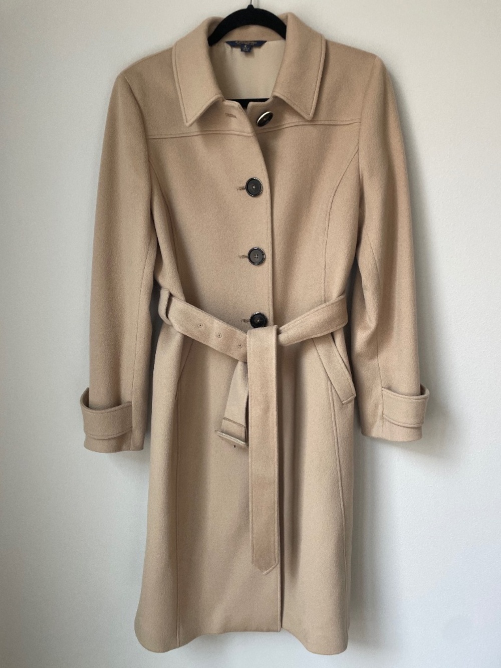 Brooks Brothers 100% Wool Camel Coat Belted Long Jacket Women's Size 10